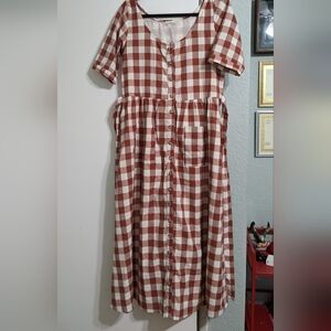 Little Cottonwood Prairie Dress In Rust Gingham